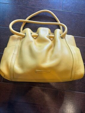 Cole Haan Yellow Pebbled Leather Drawstring Shoulder Bag